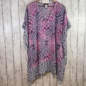 Tommy Bahama Womens Cover up Large X-Large Multicolor Sheer V-neck Swim Coverup